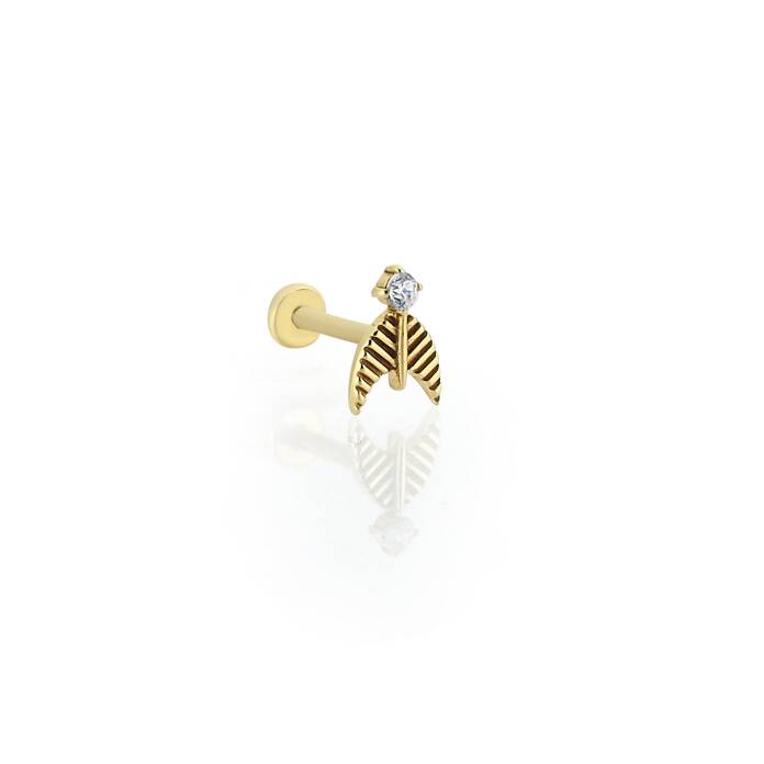 Çizgi Detaylı Tektaş Tragus Piercing - 1