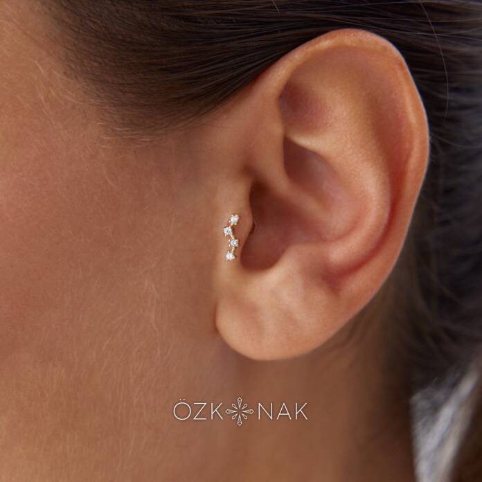 Dalga Model Dört Taş Tragus Piercing - 2