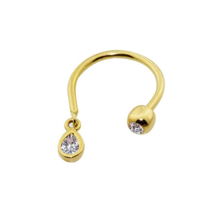 Damla Taş Sallantılı Minimal Yarım Halka Piercing - 1