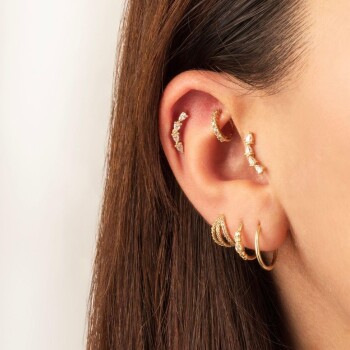 Dört Damla Taşlı Motifli Minimal Tragus Piercing - 2