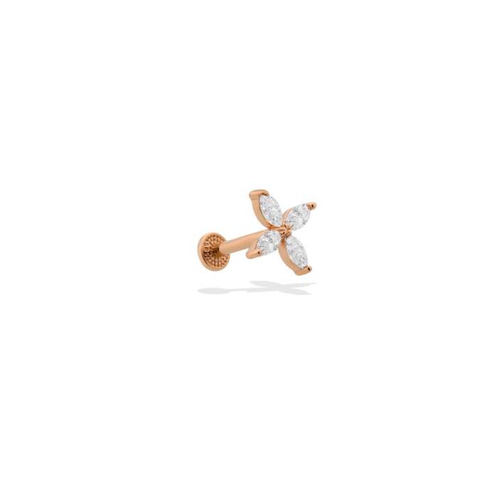 Dört Markiz Taşlı Çiçek Tragus Piercing - 1