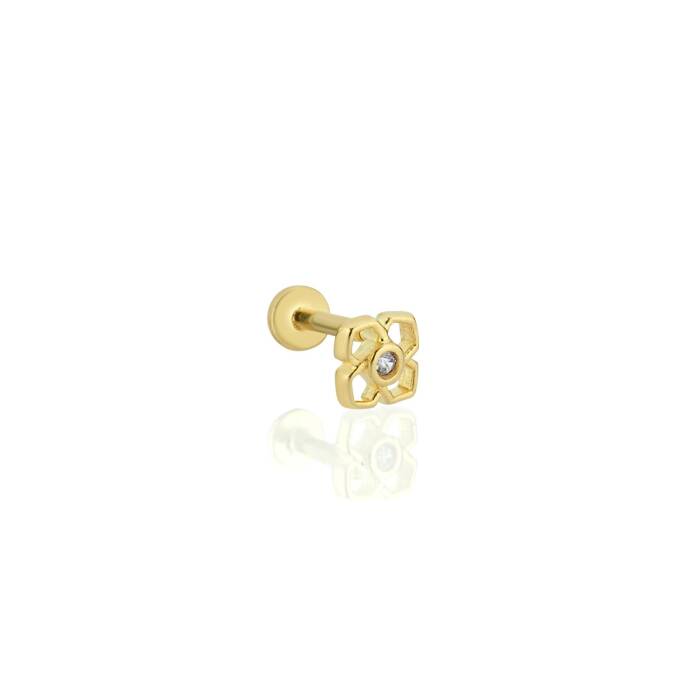 Dört Yapraklı Çiçek Tektaş Tragus Piercing - 1