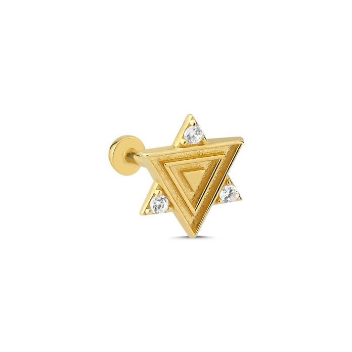 İç İçe Üçgen Model Üç Taşlı Tragus Piercing - 1