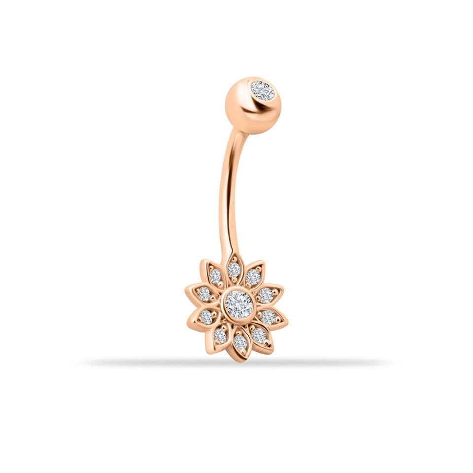 Taşlı Çiçek Motifli Göbek Piercing