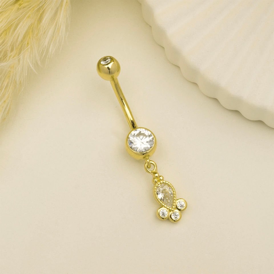 Taşlı Sallantılı Gösterişli Diamond Göbek Piercing