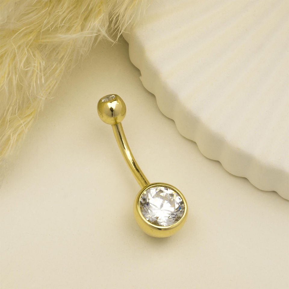 Büyük Tek Taşlı Göbek Piercing
