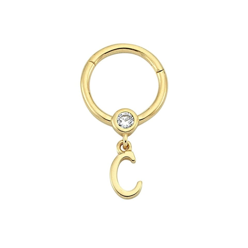 Taşlı C Harfi Sallantılı Helix Piercing