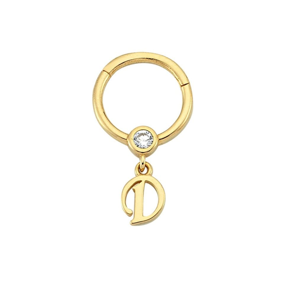 Taşlı D Harfi Sallantılı Helix Piercing