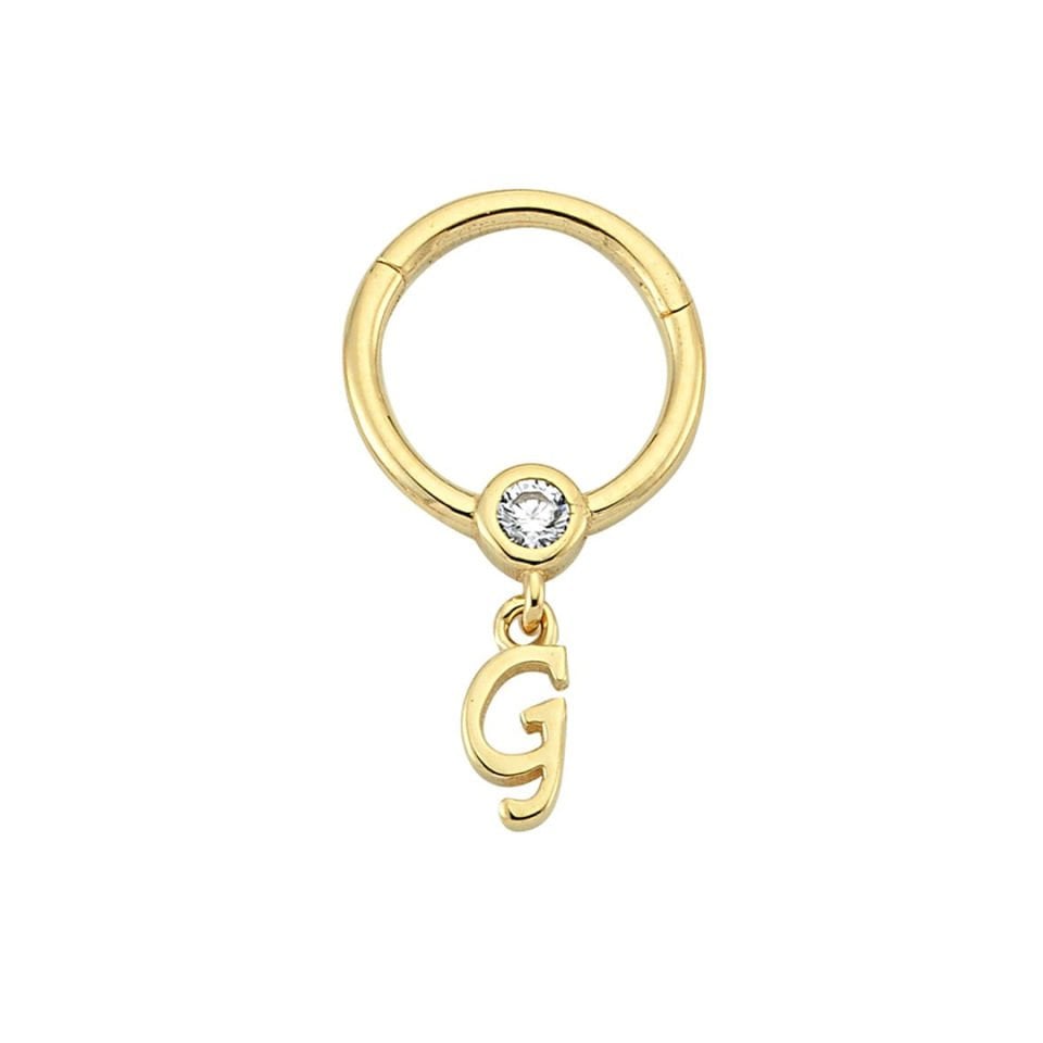 Taşlı G Harfi Sallantılı Helix Piercing