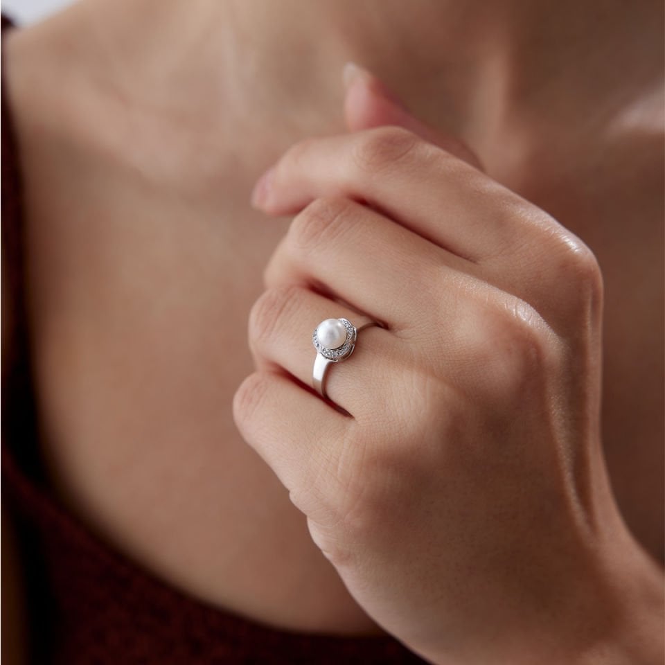 0.15 Ct Pırlanta İnci Yüzük