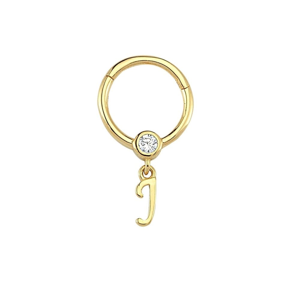Taşlı J Harfi Sallantılı Helix Piercing