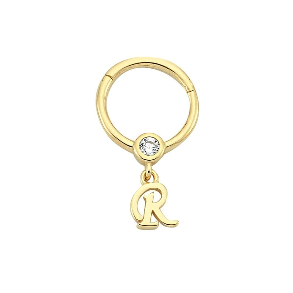 Taşlı R Harfi Sallantılı Helix Piercing