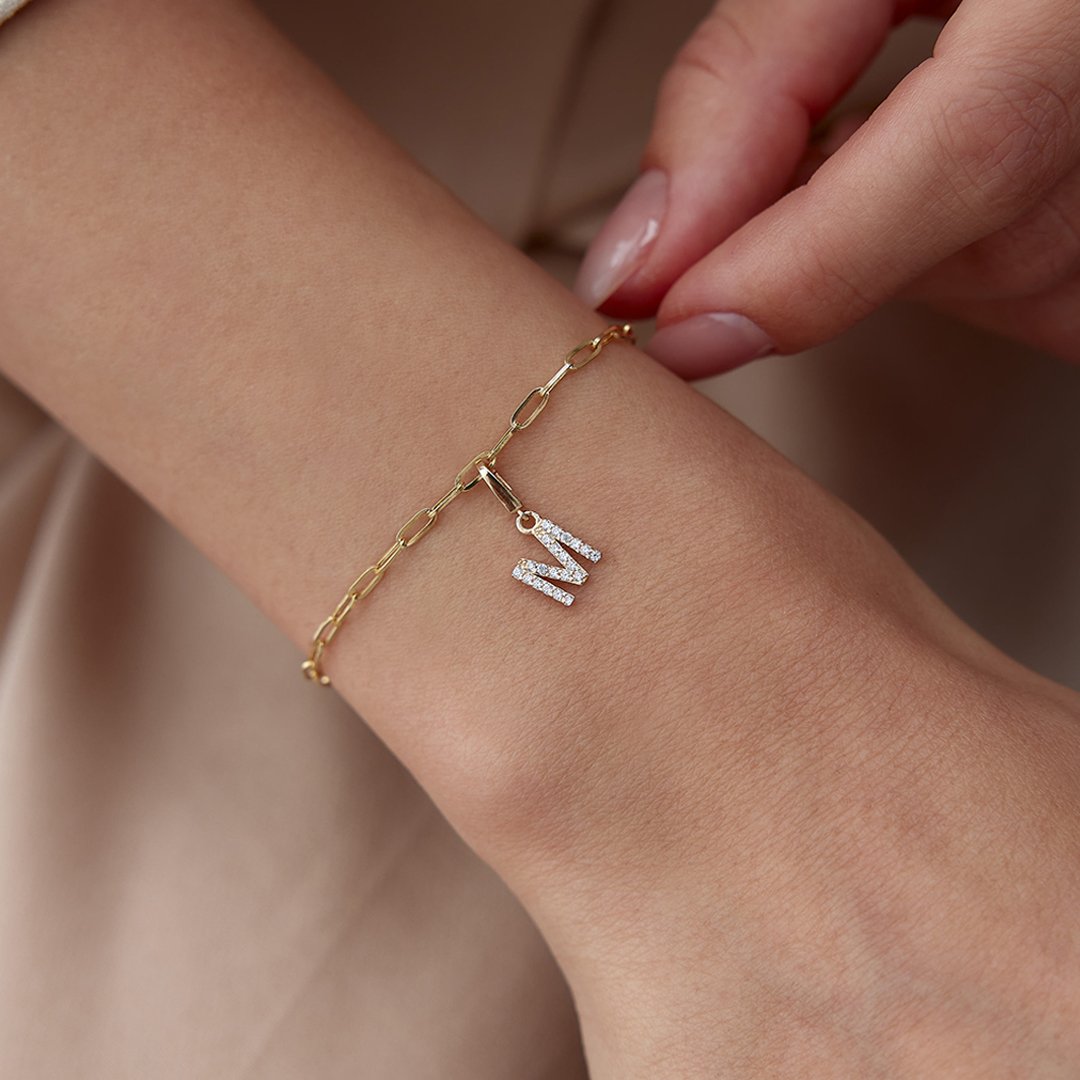 Taşlı Harf Charm Bileklik