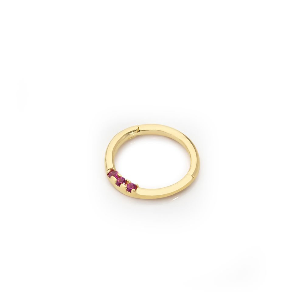 Üç Taşlı Kırmızı Helix Piercing