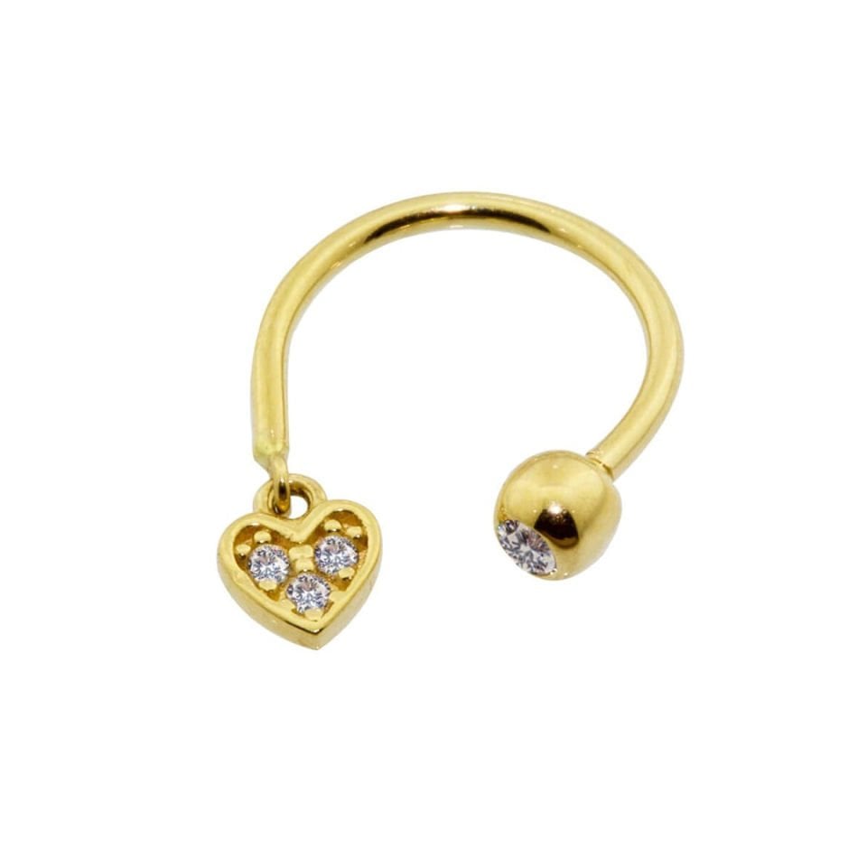 Taşlı Kalp Sallantılı Minimal Yarım Halka Piercing