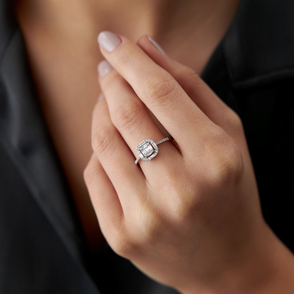 0.43 Ct Pırlanta Mu Kare Baget Yüzük