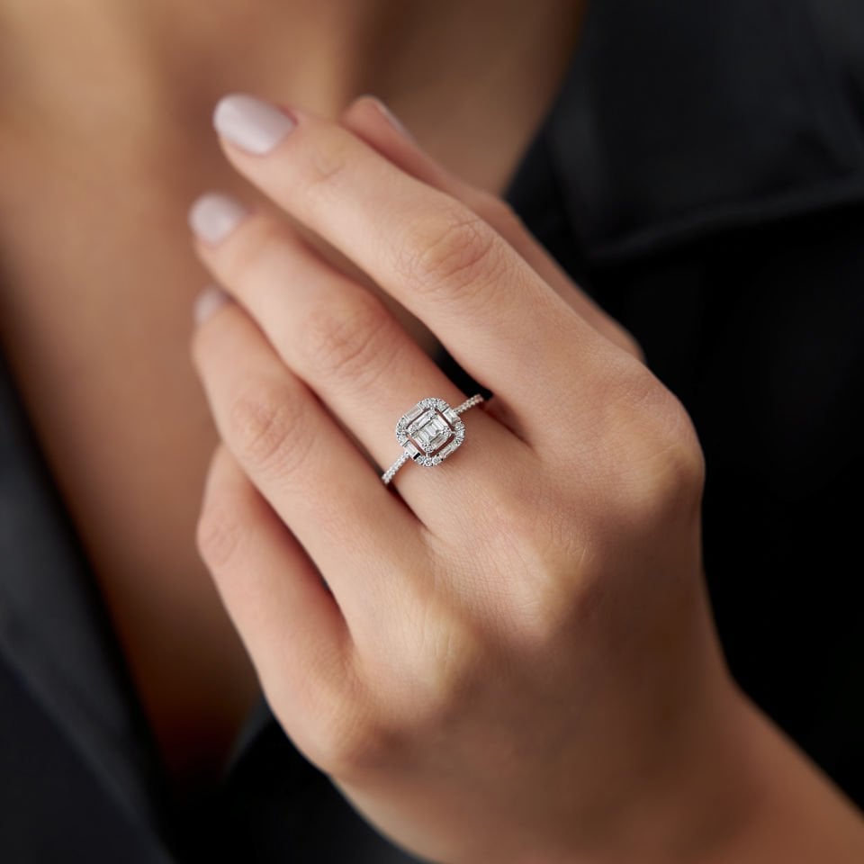 0.43 Ct Pırlanta Mu Kare Baget Yüzük