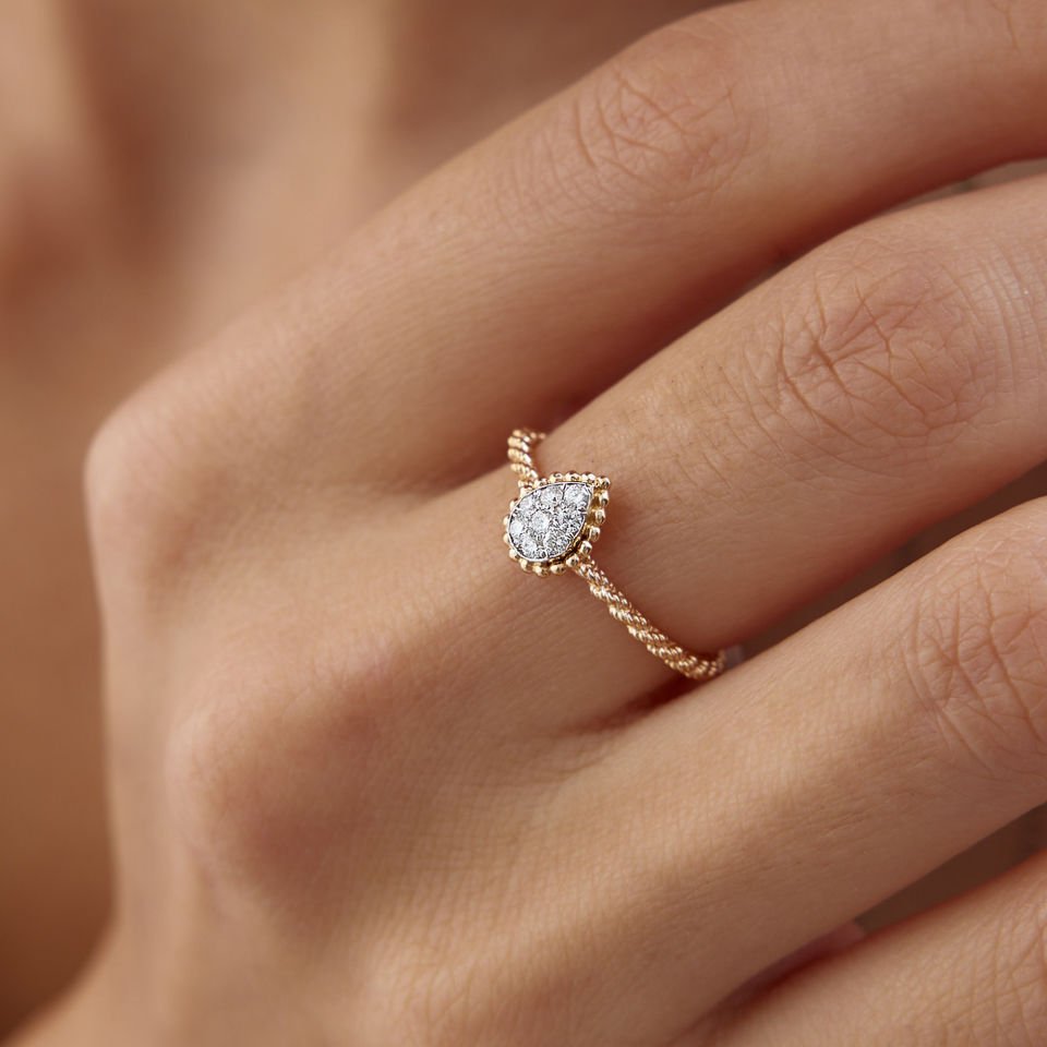 0.16 Ct  Pırlanta Vintage Damla Yüzük