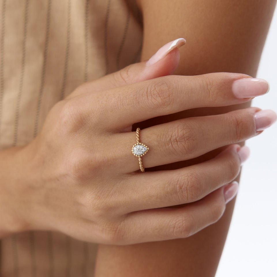 0.16 Ct  Pırlanta Vintage Damla Yüzük