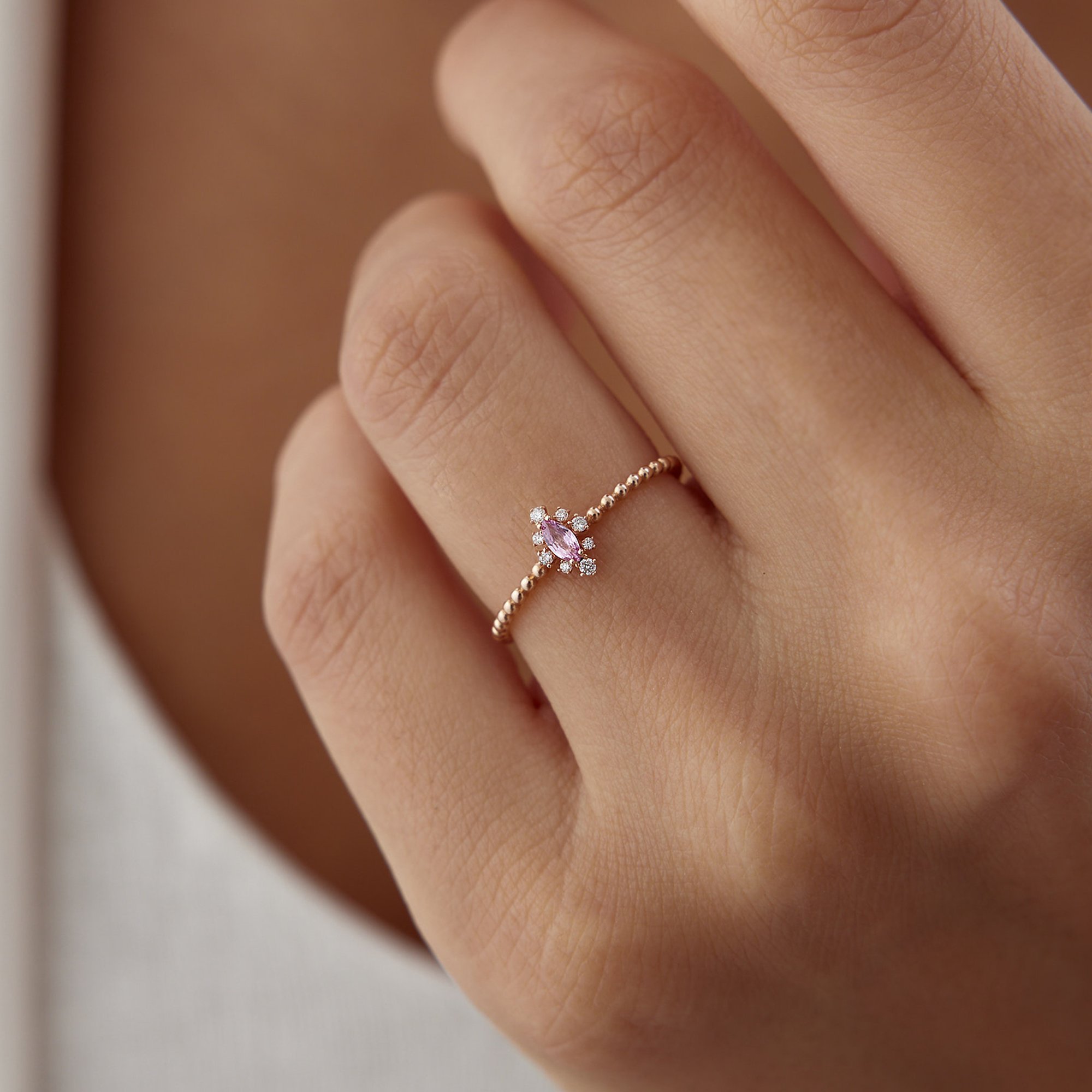 0.15 Ct Pırlanta Pembe Safir Aeden Yüzük