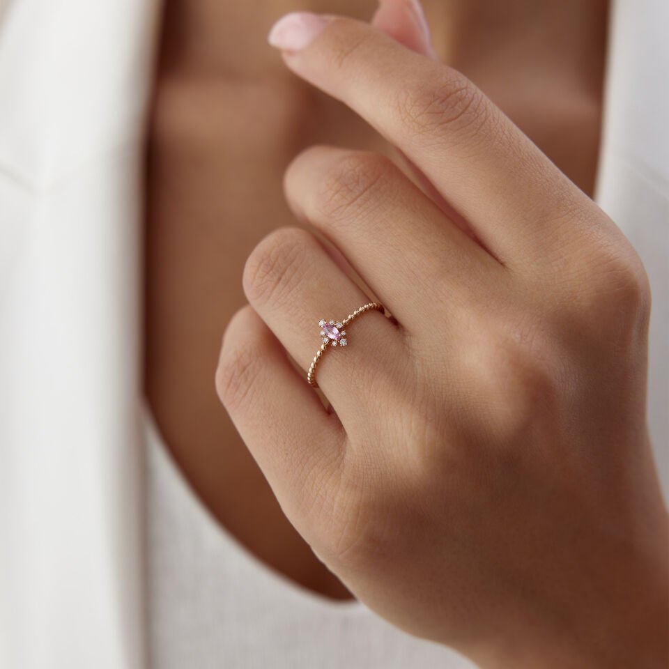 0.15 Ct Pırlanta Pembe Safir Aeden Yüzük