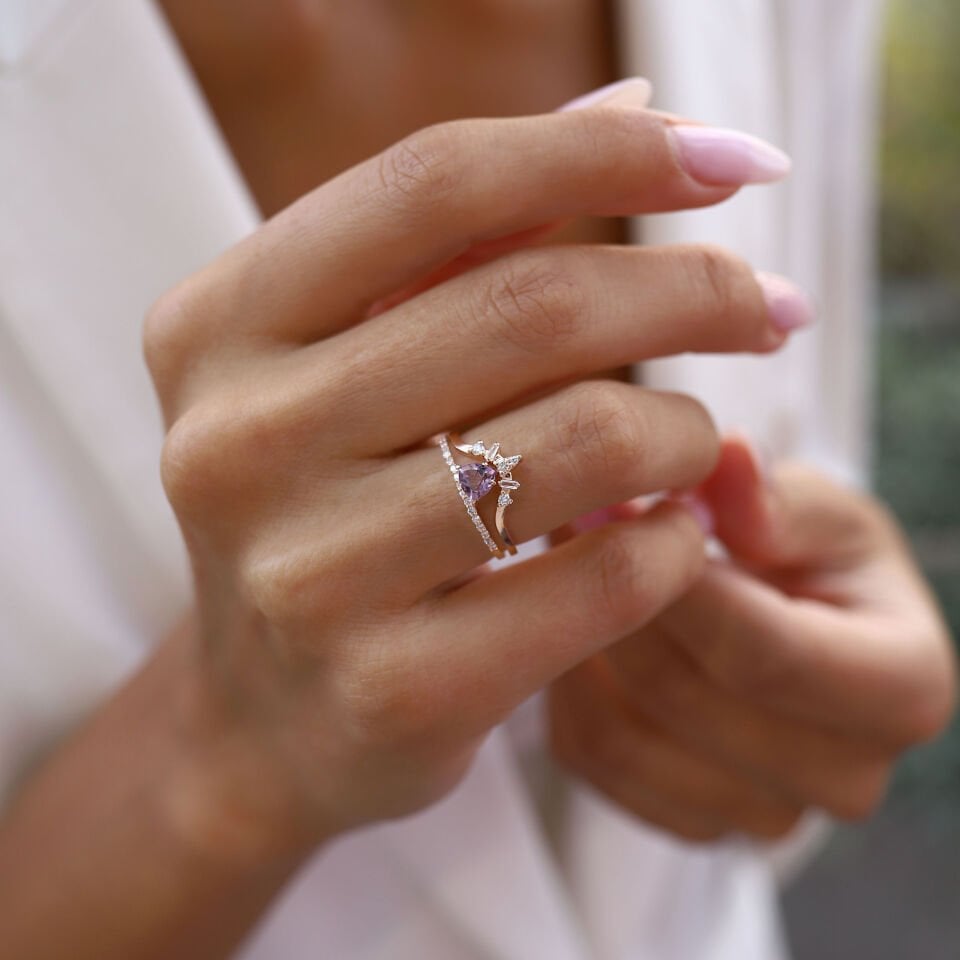 0.37 Ct Pırlanta Ametist Taşlı Yüzük