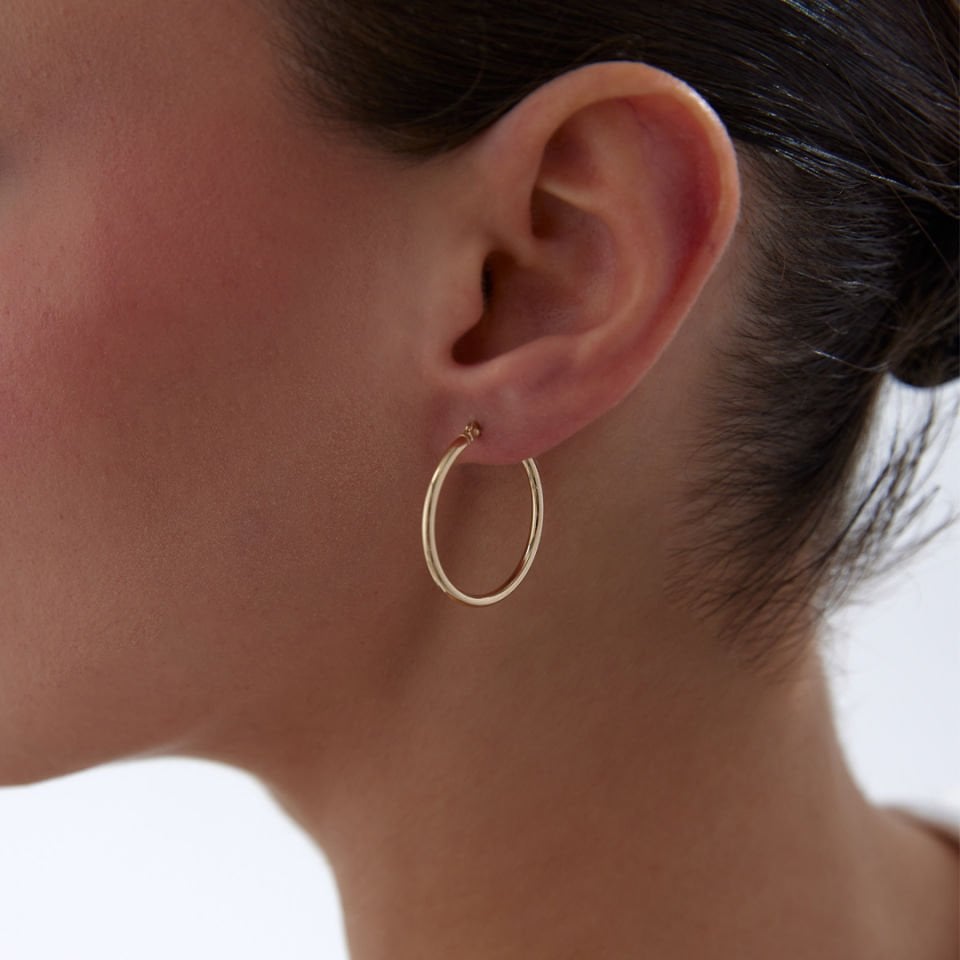 Large 2mm Oval Boru Halka Küpe