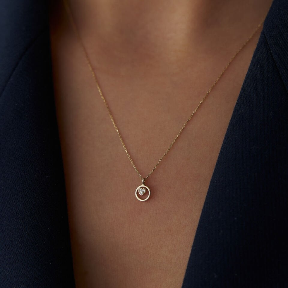 0.02 Ct Pırlanta Kalp Kolye