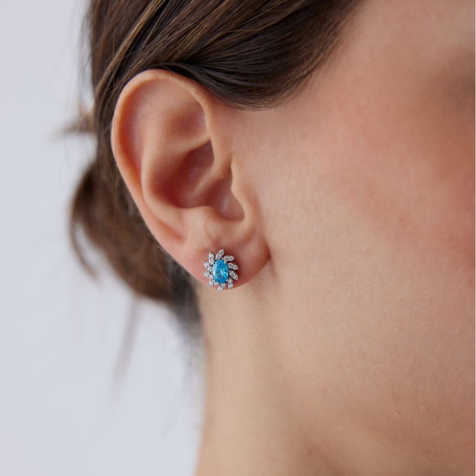 1.00 Ct Pırlanta Aqua Küpe