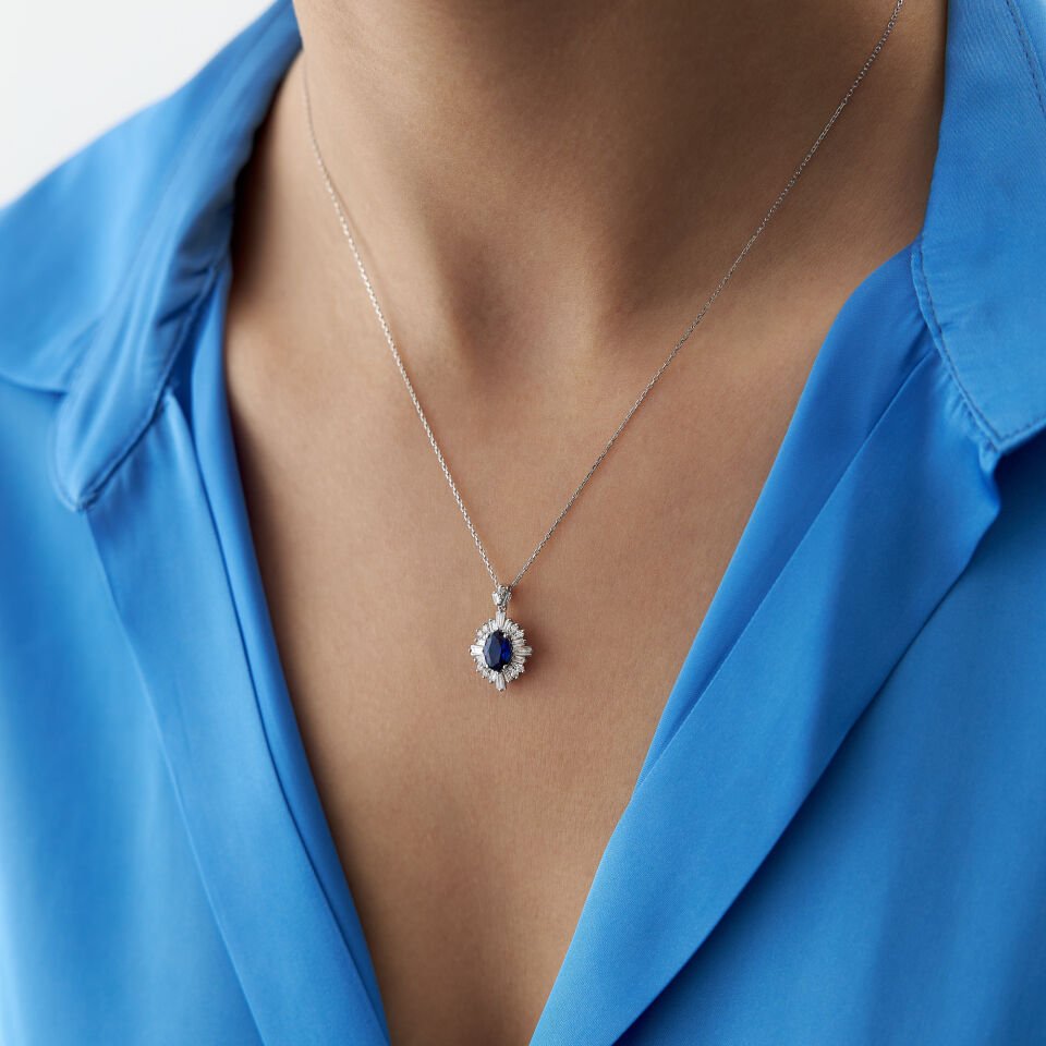 0.95 Ct Pırlanta Safir Kolye