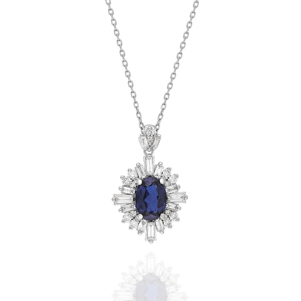 0.95 Ct Pırlanta Safir Kolye
