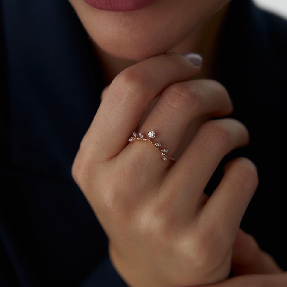0.47 Ct Pırlanta Yaprak Yüzük