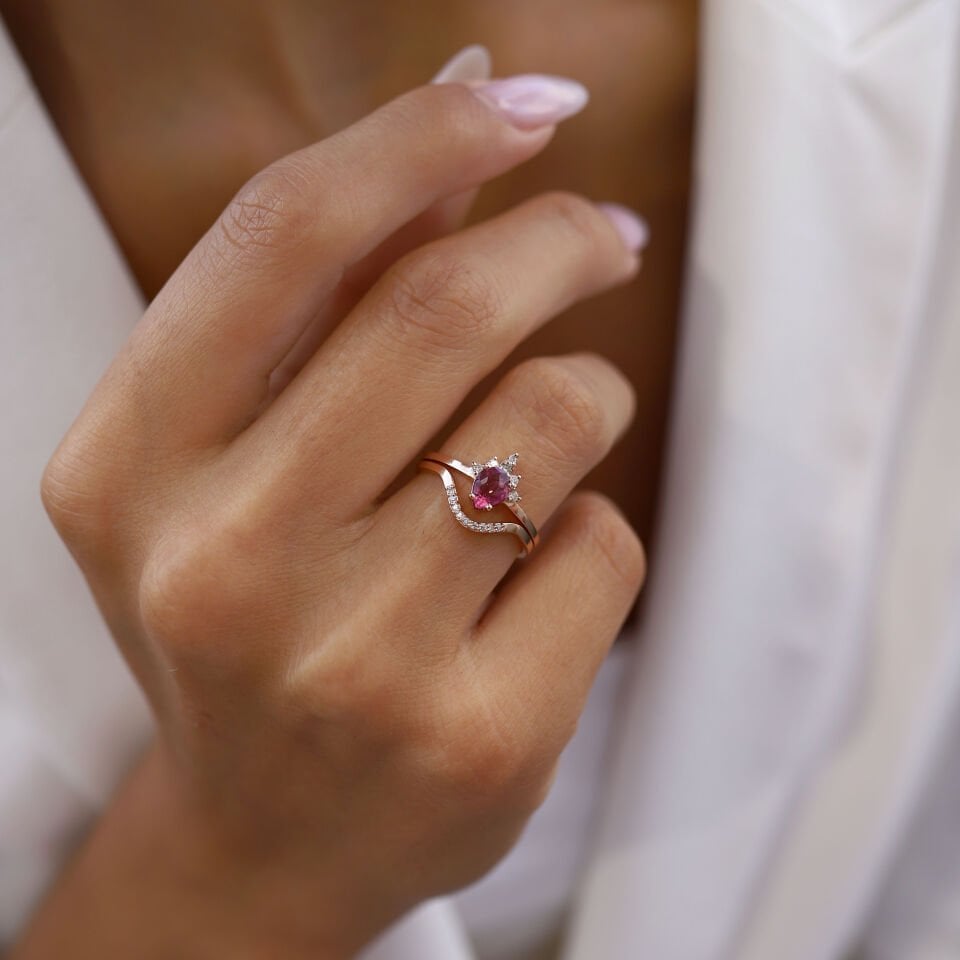 0.08 Ct Pırlanta Drop Princess Turmalin Yüzük