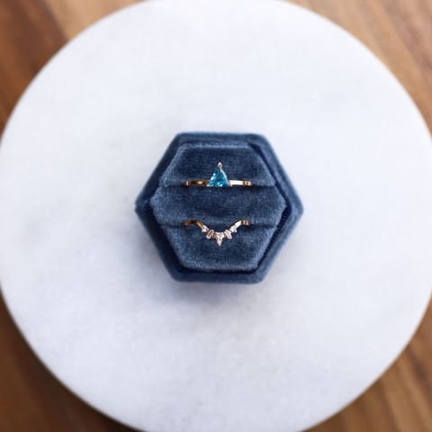 0.60 Ct Pırlanta Triangle Aquamarine Yüzük
