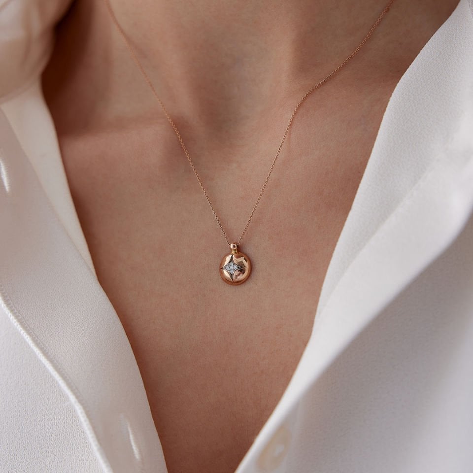 0.03 Ct Pırlanta Ball Star Kolye