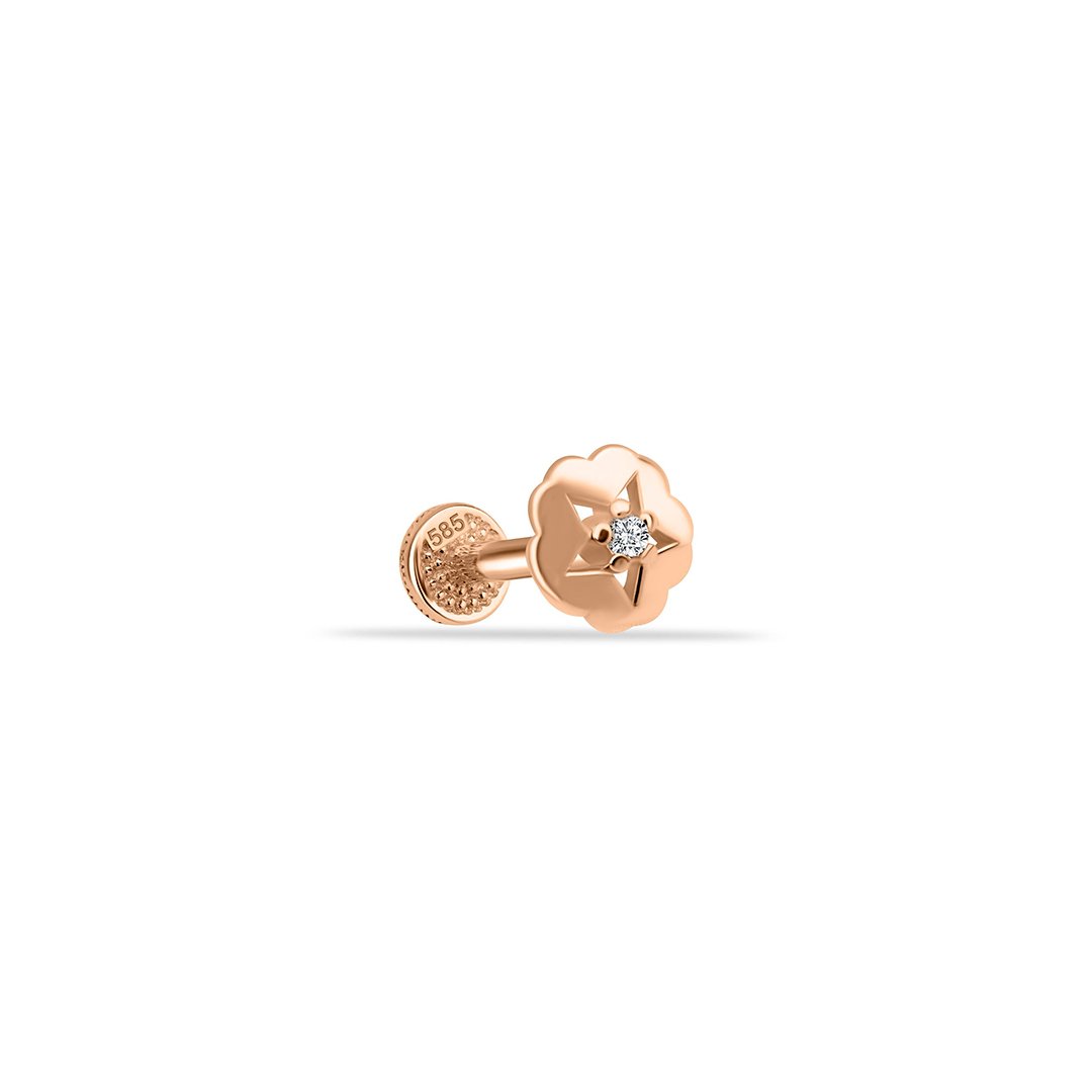 Taşlı Çiçek Ve Yıldız Motifli Minimal Tragus Piercing