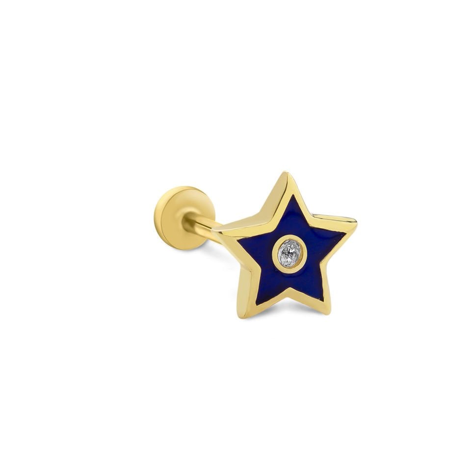 Blue Yıldız Tek Taş Tragus Piercing