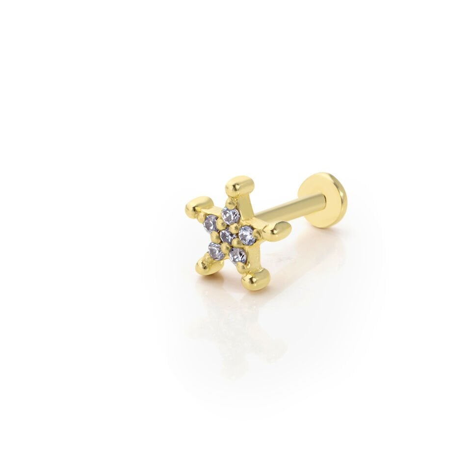 Top Detaylı Taşlı Büyük Yıldız Tragus Piercing