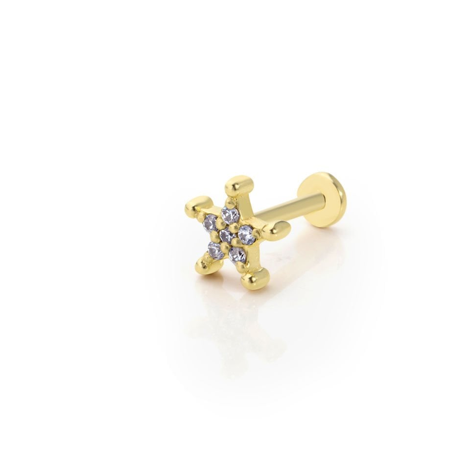 Top Detaylı Taşlı Küçük Yıldız Tragus Piercing