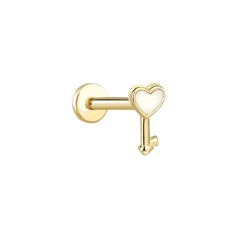 Beyaz Kalp Anahtar Tragus Piercing