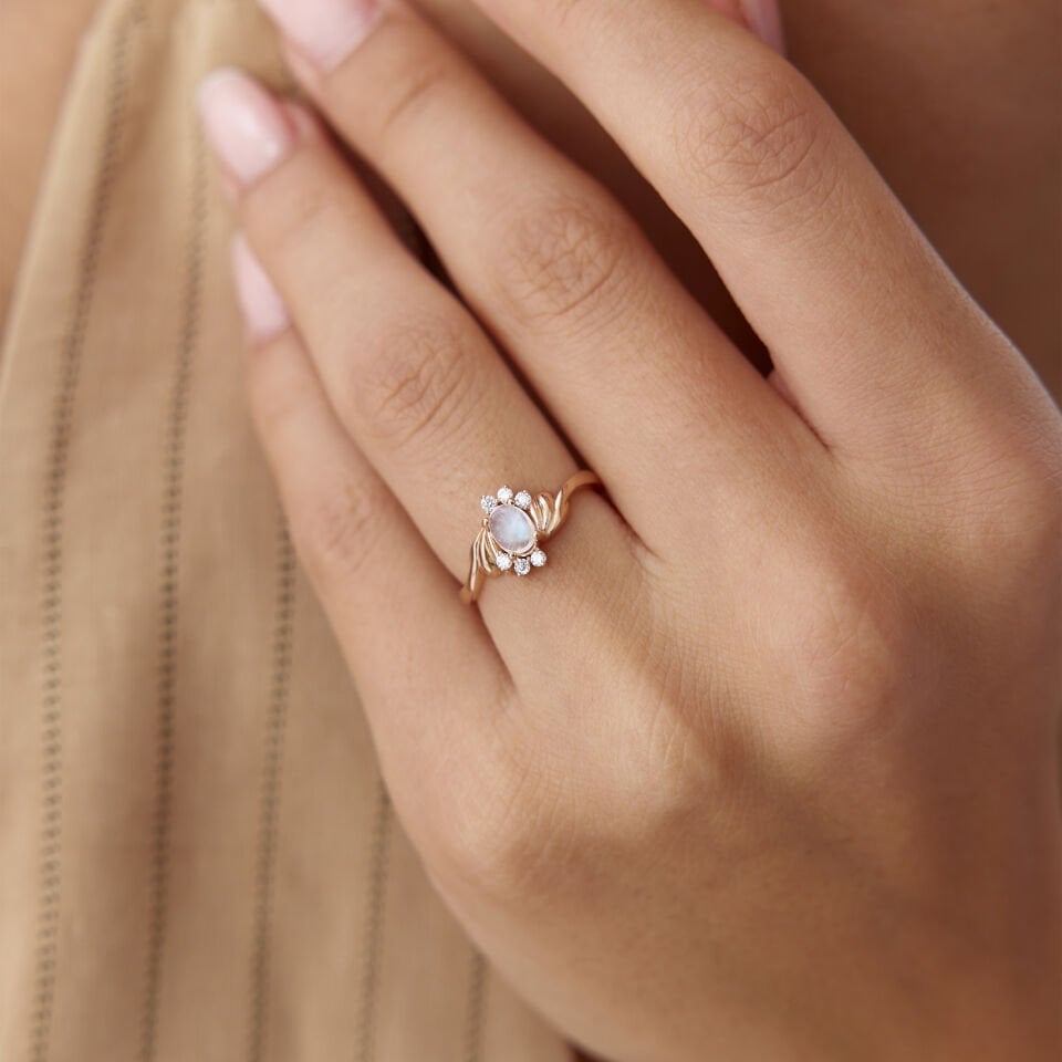 0.40 Ct Pırlanta Vintage Moonstone Yüzük