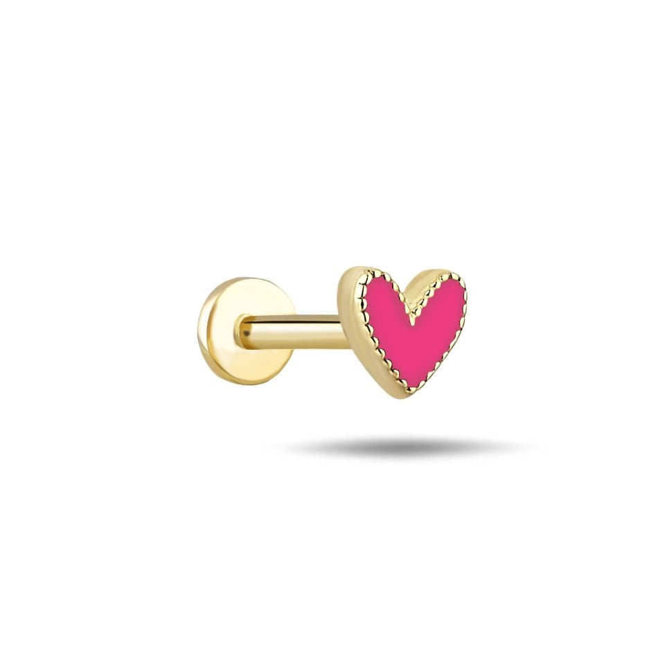 Pembe Mineli Small Kalp Tragus Piercing
