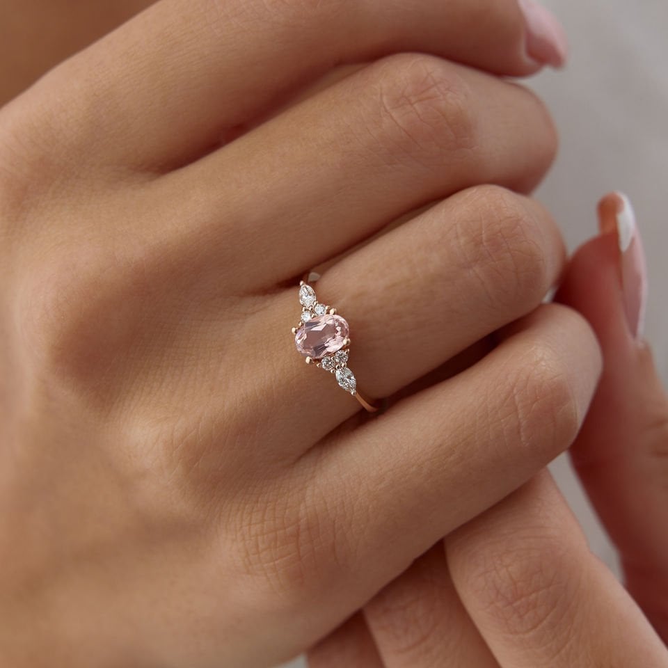 1.00 Ct Pırlanta Morganite Tasarım Yüzük