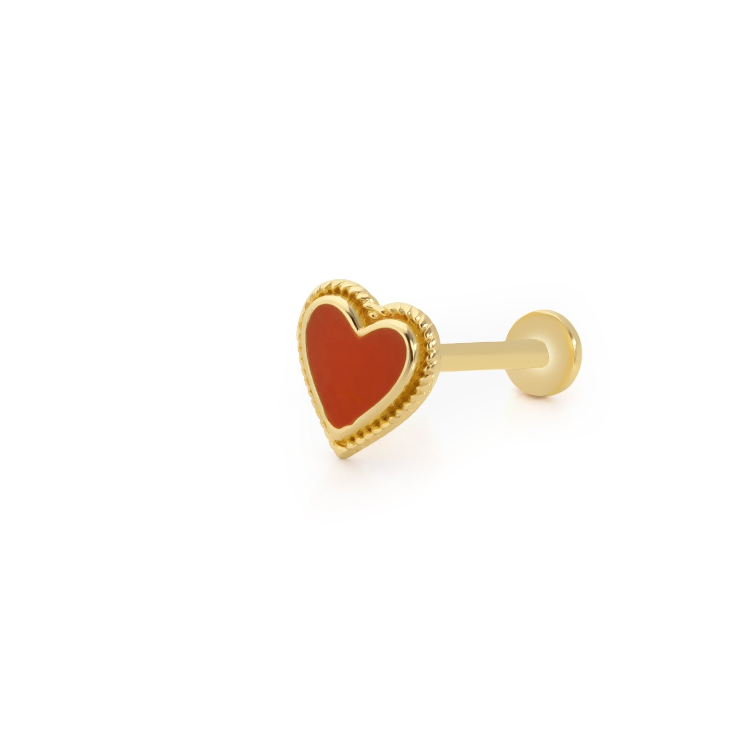 İşleme Detaylı Kırmızı Mine Kalp Tragus Piercing