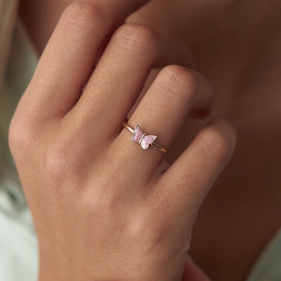 Pembe Mineli Kelebek Yüzük