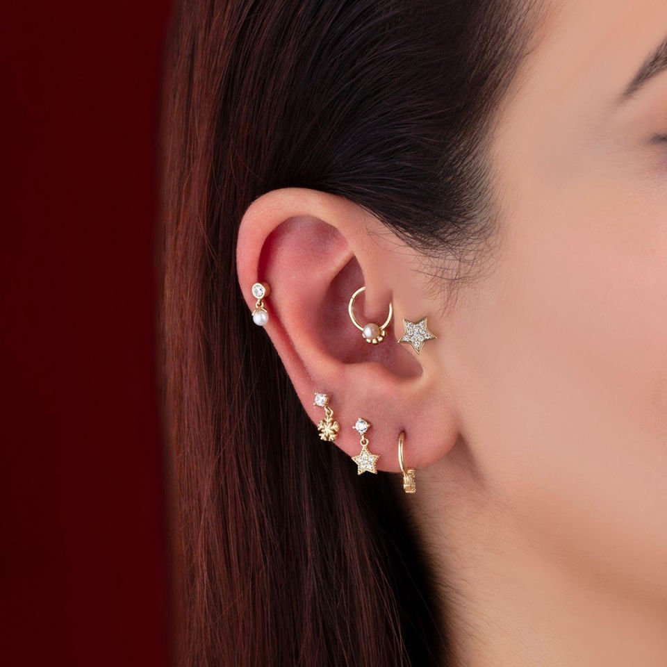 Tırnaklı Taşlı Star Tragus Piercing