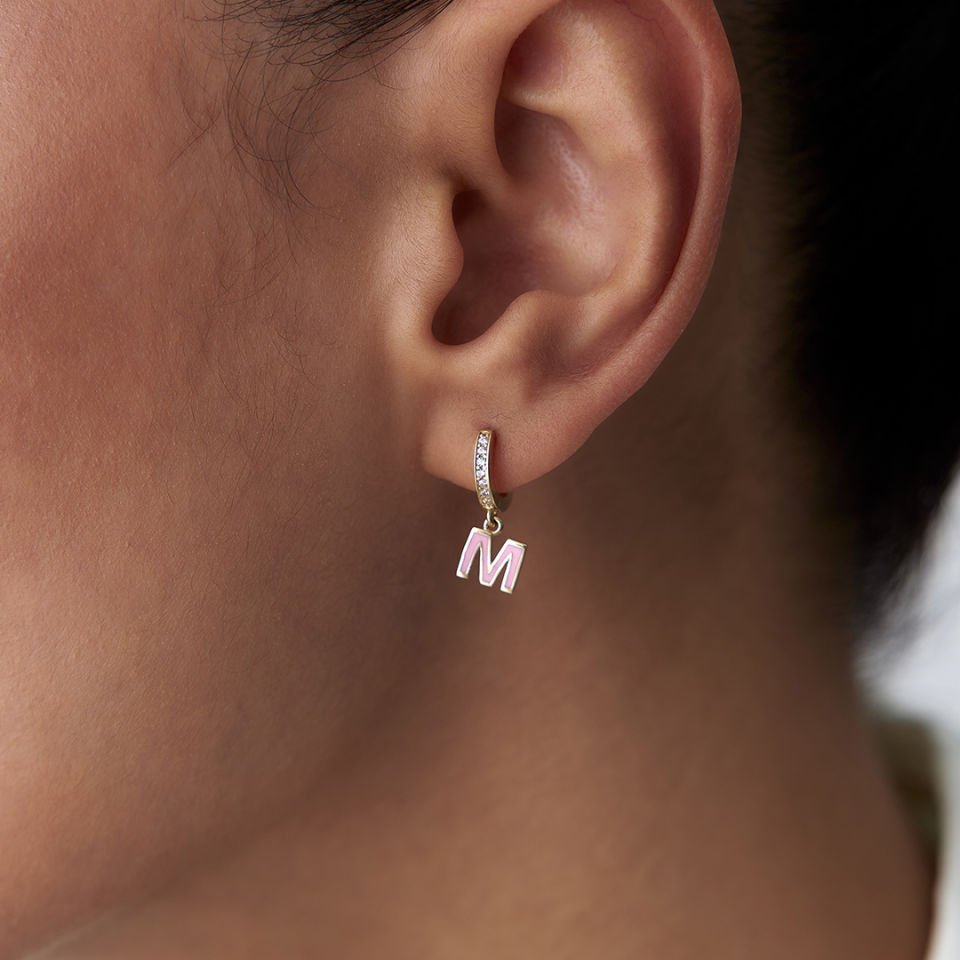 Pembe Mineli Harf Küpe