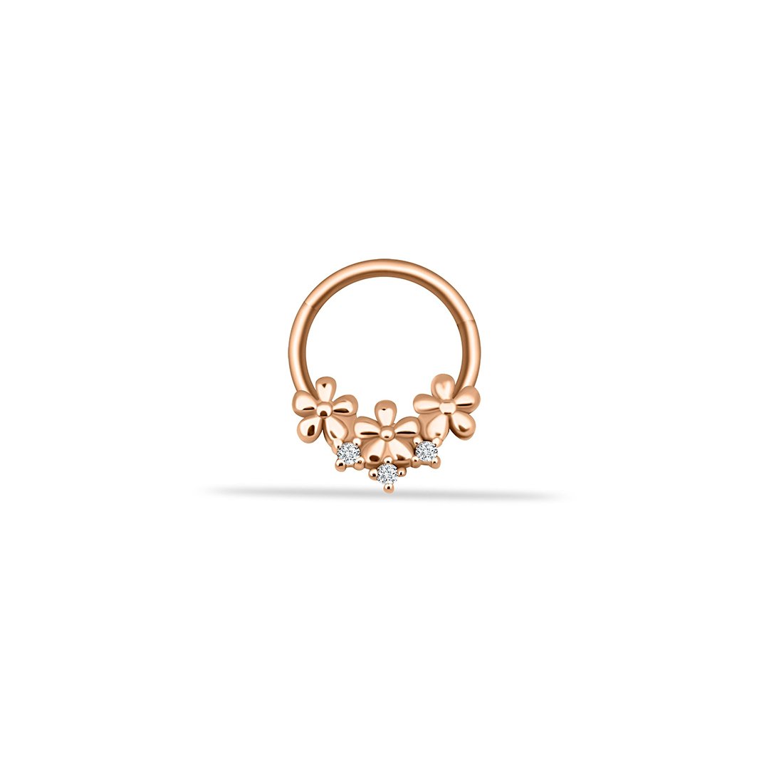Taşlı Üç Çiçek Motifli Helix Piercing
