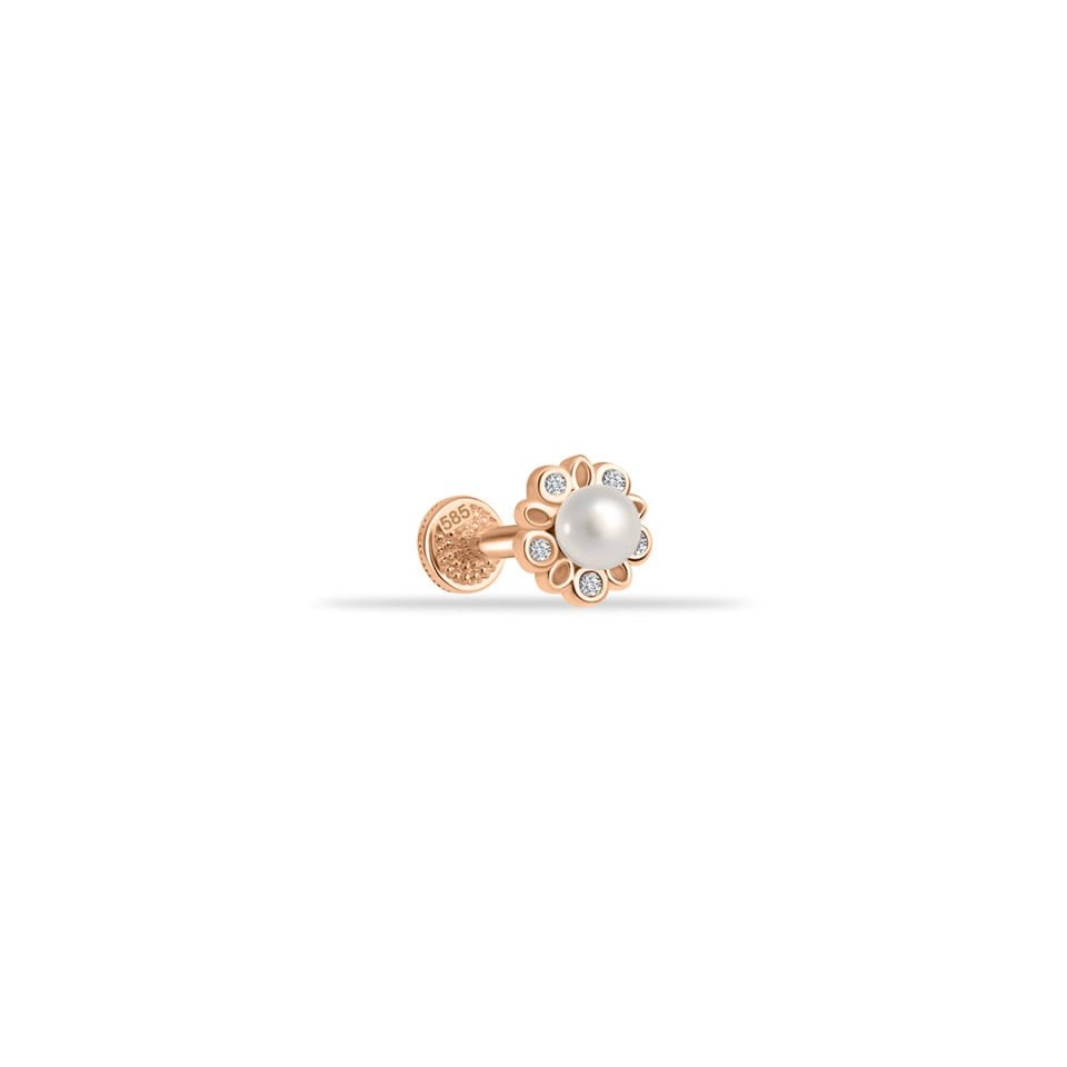 Beş Taşlı İncili Çiçek Tragus Piercing