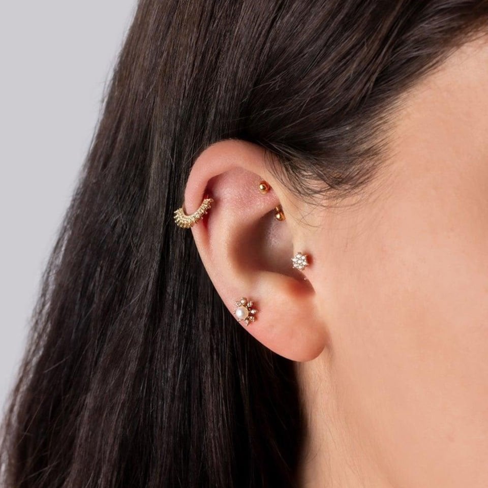 Taşlı Diken Motifli Helix Piercing